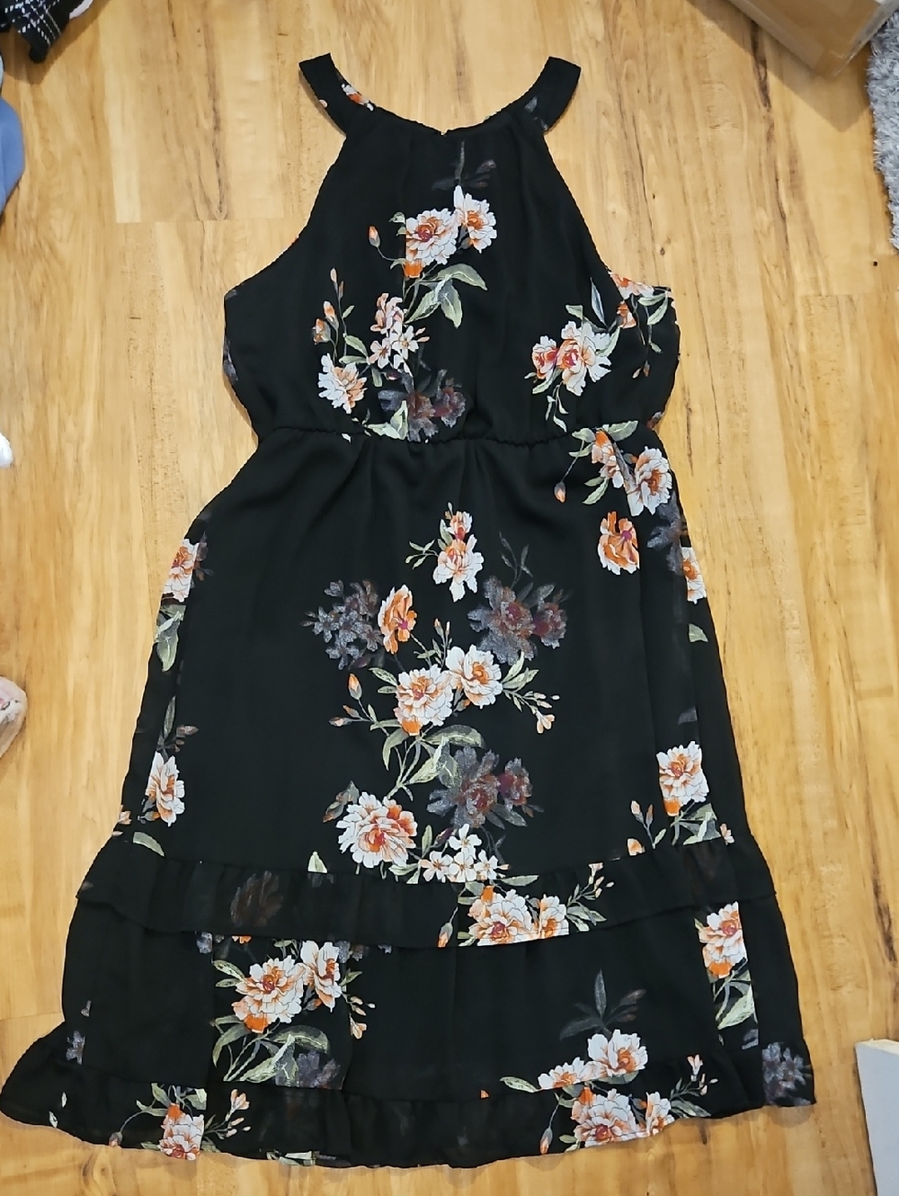 Xhilaration Black Floral Lined Dress